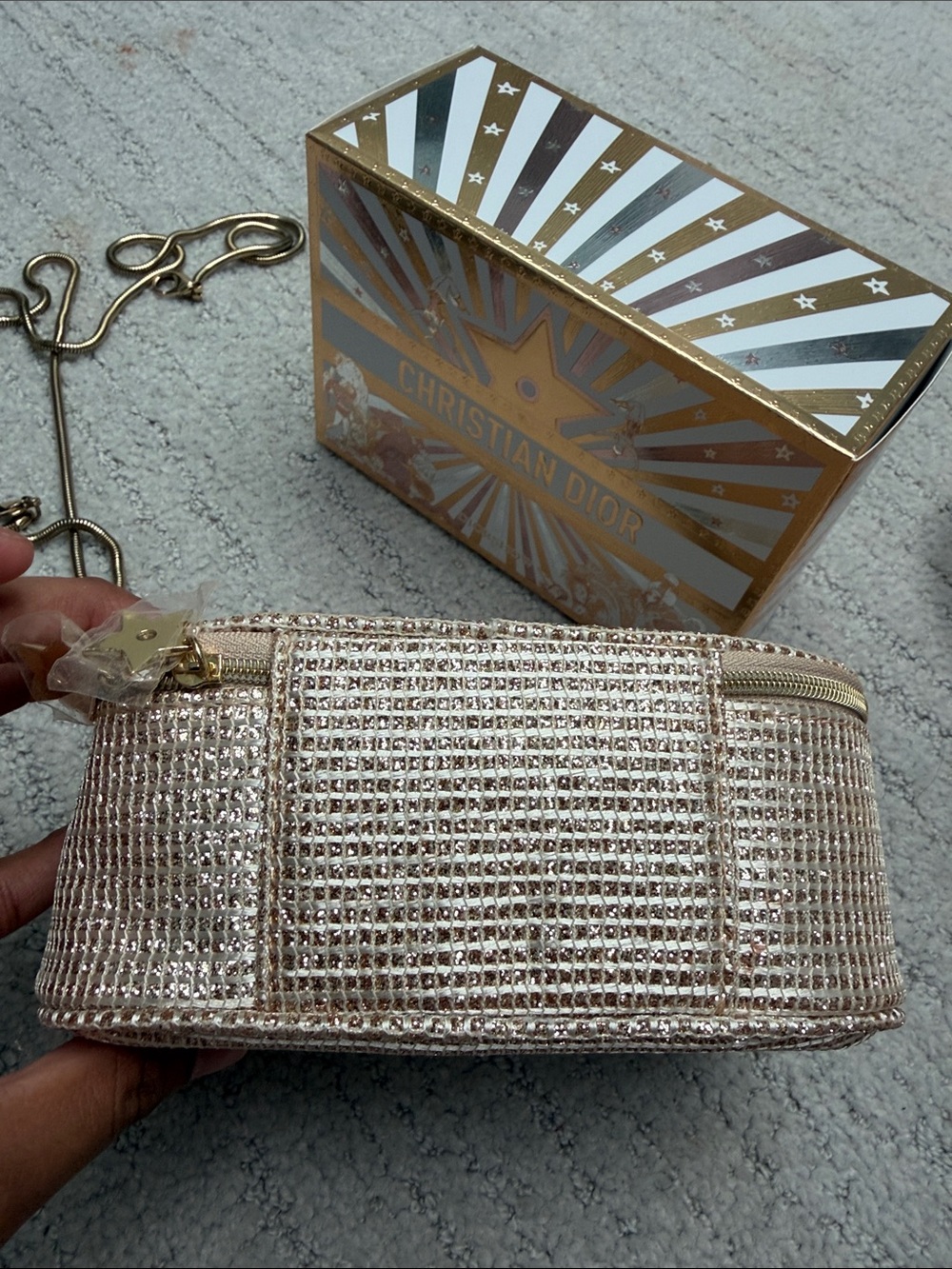 Dior Metallic Gold Beige Woven Bag - Picture 6 of 7